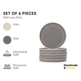 Rim Quarter Plates Set Of 6, Grey With White Rim | Ceramic Snack Plates - Snacks Plates Set | Dessert Plates, Snack Plate - Small Plates With Glossy Finish | Microwave Safe & Chip Resistant